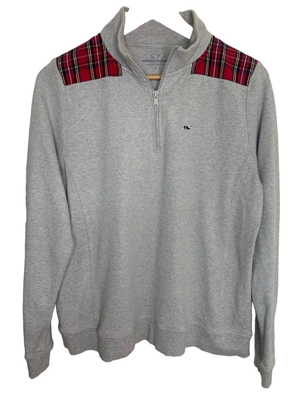 Vineyard Vines Quarter Zip Pull Over Plaid Shoulder Classic Preppy Size Large - Picture 7 of 12